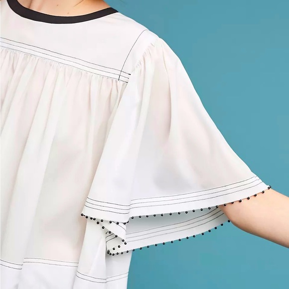 Anthro Eri + Ali Beaded Hem Babydoll Swing Blouse Top - Picture 2 of 13